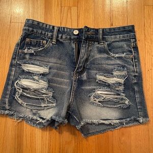 Ripped Dark Wash Denim Shorts